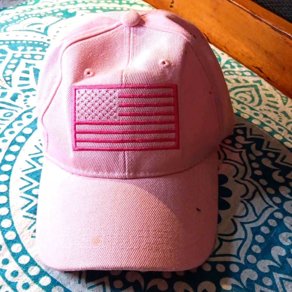 Pink flag hat adjustable back